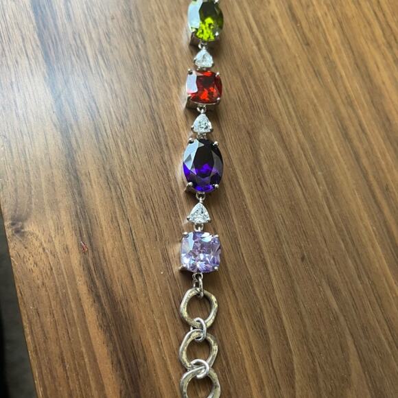 SOLD Estate Designer Colorful Silver Tone and Gemstone Costume Bracelet CHUNKY - Picture 3 of 9